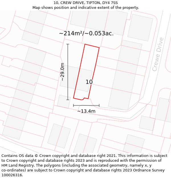 10, CREW DRIVE, TIPTON, DY4 7SS: Plot and title map