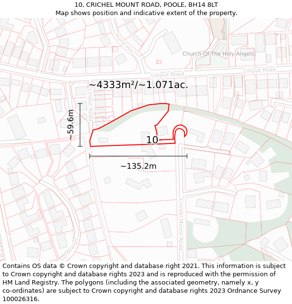 10, CRICHEL MOUNT ROAD, POOLE, BH14 8LT: Plot and title map