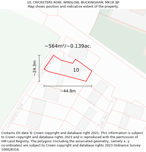 10, CRICKETERS ROW, WINSLOW, BUCKINGHAM, MK18 3JF: Plot and title map