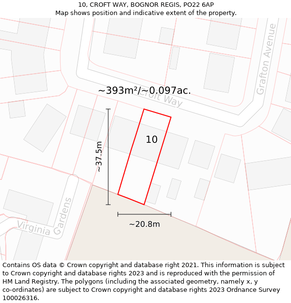 10, CROFT WAY, BOGNOR REGIS, PO22 6AP: Plot and title map