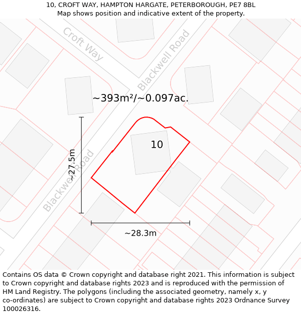 10, CROFT WAY, HAMPTON HARGATE, PETERBOROUGH, PE7 8BL: Plot and title map