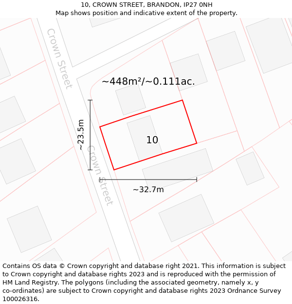 10, CROWN STREET, BRANDON, IP27 0NH: Plot and title map
