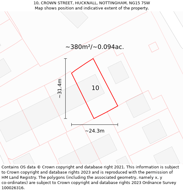 10, CROWN STREET, HUCKNALL, NOTTINGHAM, NG15 7SW: Plot and title map