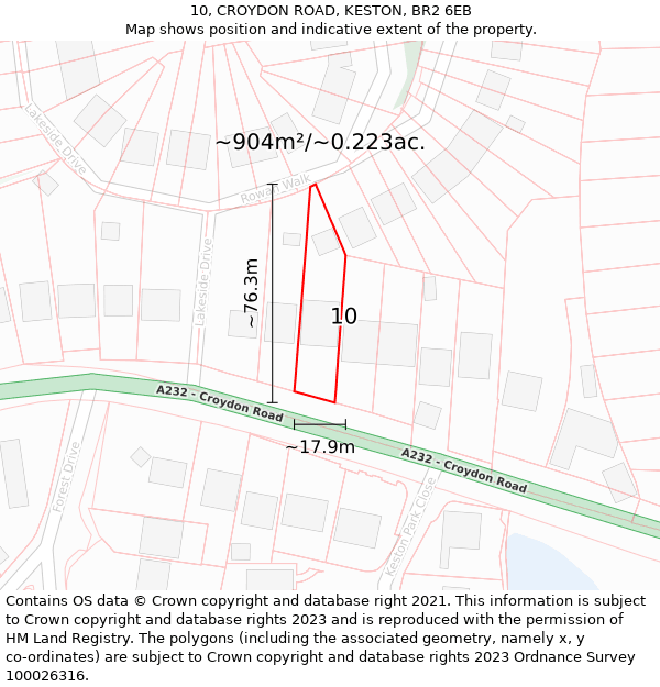 10, CROYDON ROAD, KESTON, BR2 6EB: Plot and title map