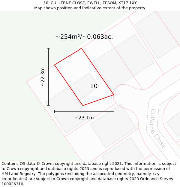 10, CULLERNE CLOSE, EWELL, EPSOM, KT17 1XY: Plot and title map