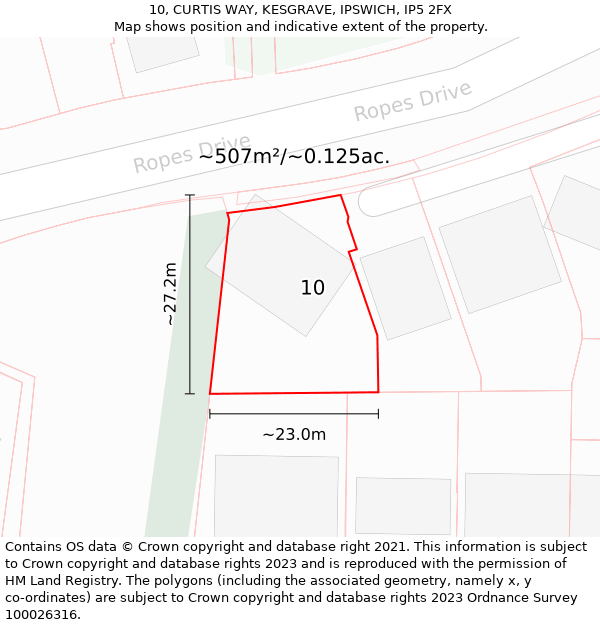 10, CURTIS WAY, KESGRAVE, IPSWICH, IP5 2FX: Plot and title map