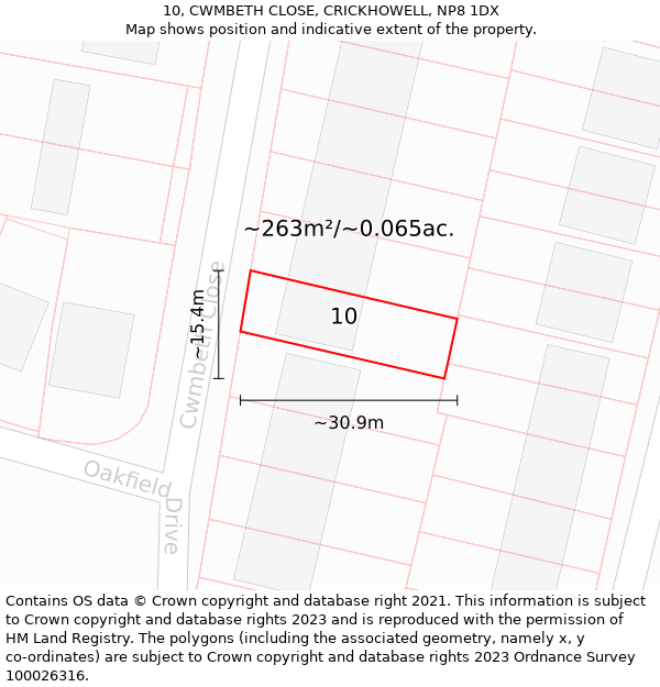 10, CWMBETH CLOSE, CRICKHOWELL, NP8 1DX: Plot and title map