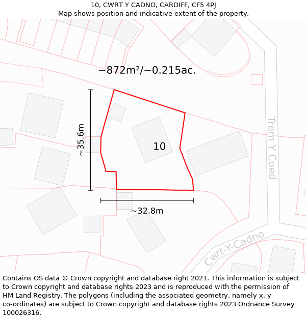10, CWRT Y CADNO, CARDIFF, CF5 4PJ: Plot and title map