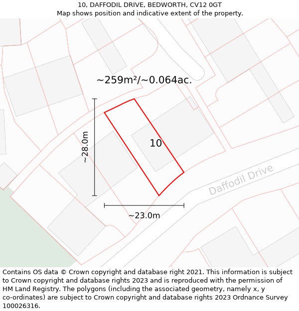 10, DAFFODIL DRIVE, BEDWORTH, CV12 0GT: Plot and title map