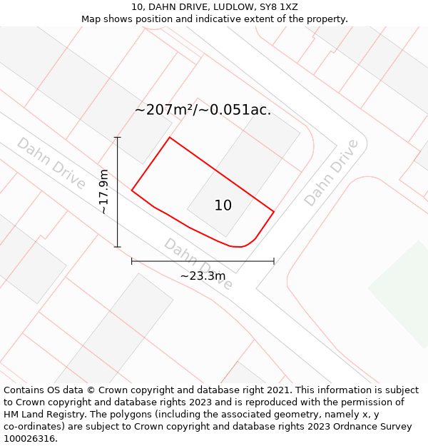 10, DAHN DRIVE, LUDLOW, SY8 1XZ: Plot and title map