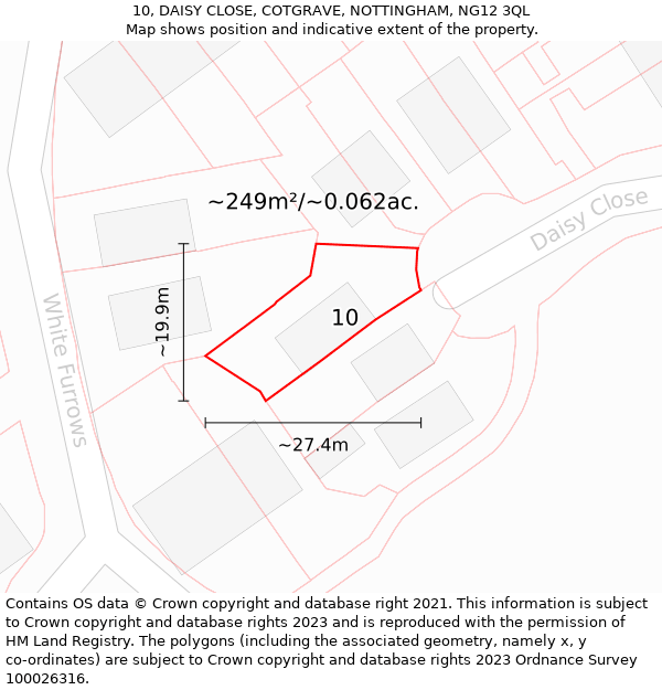 10, DAISY CLOSE, COTGRAVE, NOTTINGHAM, NG12 3QL: Plot and title map