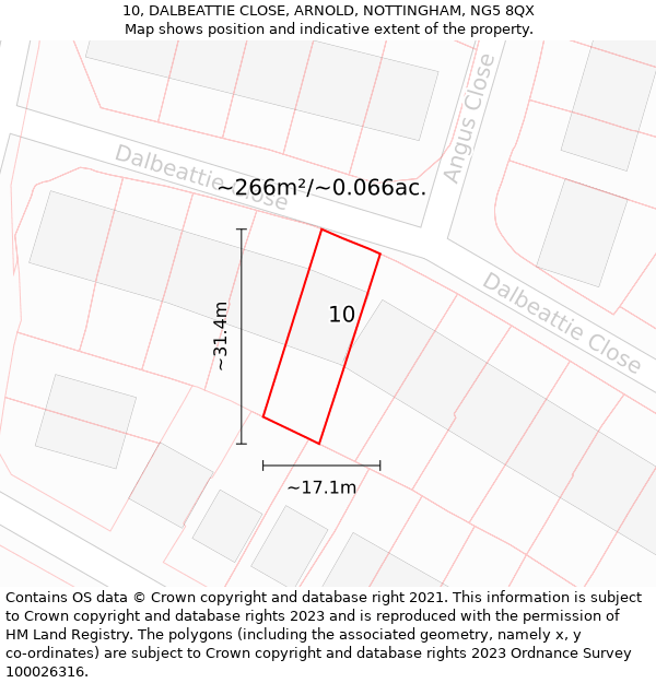 10, DALBEATTIE CLOSE, ARNOLD, NOTTINGHAM, NG5 8QX: Plot and title map