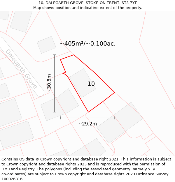 10, DALEGARTH GROVE, STOKE-ON-TRENT, ST3 7YT: Plot and title map
