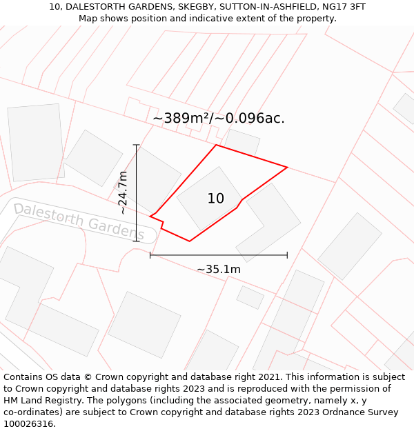 10, DALESTORTH GARDENS, SKEGBY, SUTTON-IN-ASHFIELD, NG17 3FT: Plot and title map