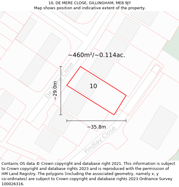 10, DE MERE CLOSE, GILLINGHAM, ME8 9JY: Plot and title map