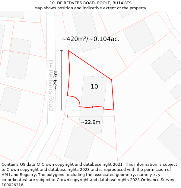 10, DE REDVERS ROAD, POOLE, BH14 8TS: Plot and title map