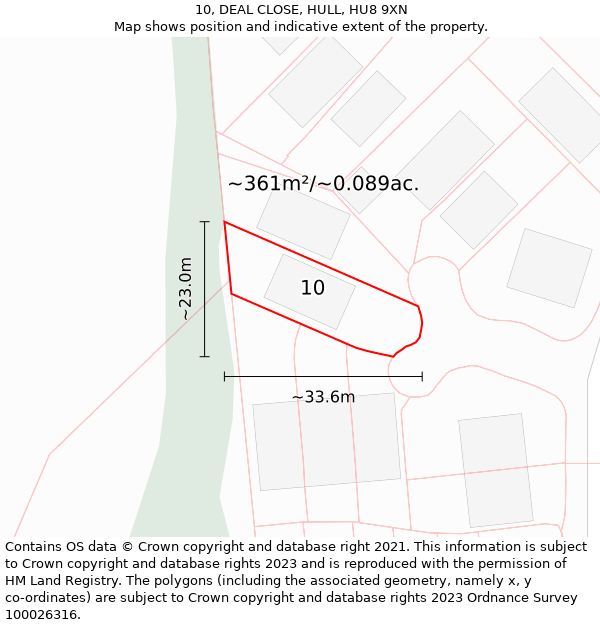 10, DEAL CLOSE, HULL, HU8 9XN: Plot and title map