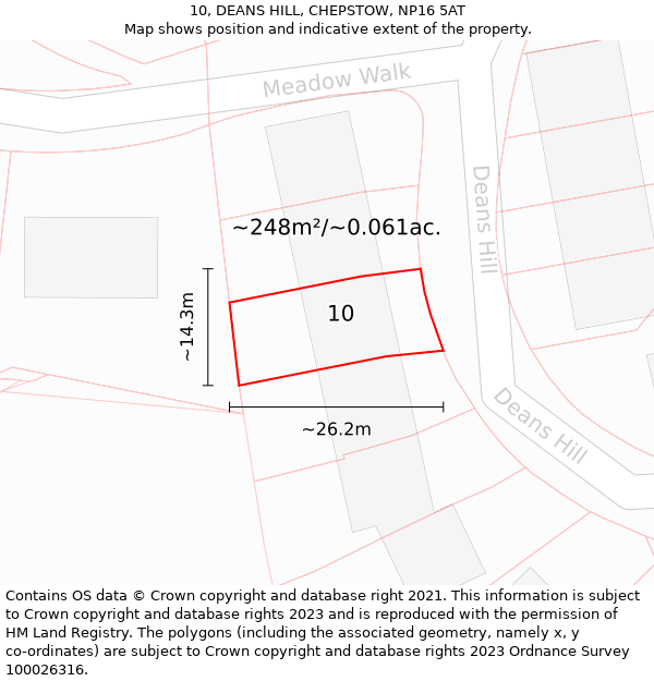 10, DEANS HILL, CHEPSTOW, NP16 5AT: Plot and title map