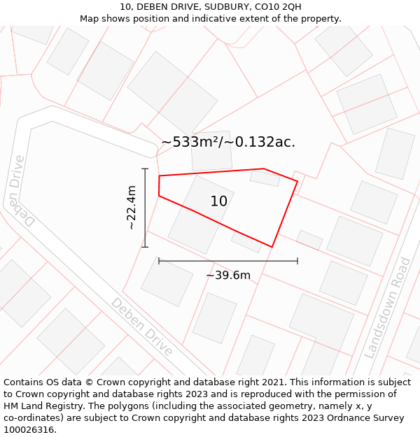 10, DEBEN DRIVE, SUDBURY, CO10 2QH: Plot and title map