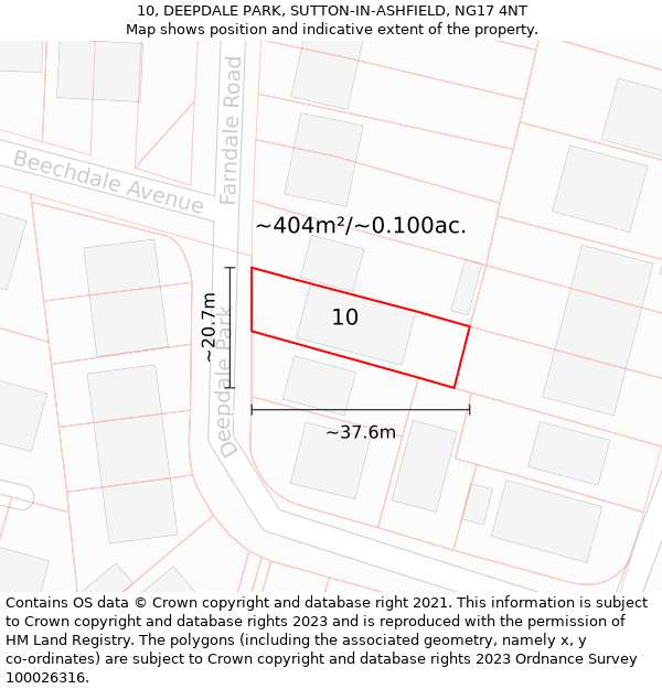 10, DEEPDALE PARK, SUTTON-IN-ASHFIELD, NG17 4NT: Plot and title map