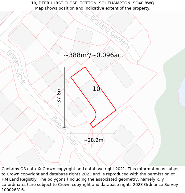 10, DEERHURST CLOSE, TOTTON, SOUTHAMPTON, SO40 8WQ: Plot and title map