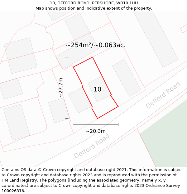 10, DEFFORD ROAD, PERSHORE, WR10 1HU: Plot and title map