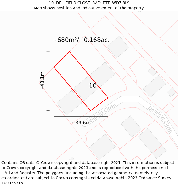 10, DELLFIELD CLOSE, RADLETT, WD7 8LS: Plot and title map