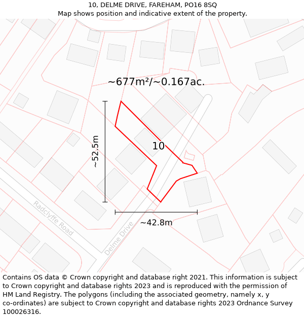 10, DELME DRIVE, FAREHAM, PO16 8SQ: Plot and title map