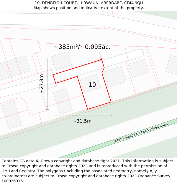 10, DENBEIGH COURT, HIRWAUN, ABERDARE, CF44 9QH: Plot and title map