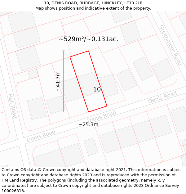 10, DENIS ROAD, BURBAGE, HINCKLEY, LE10 2LR: Plot and title map