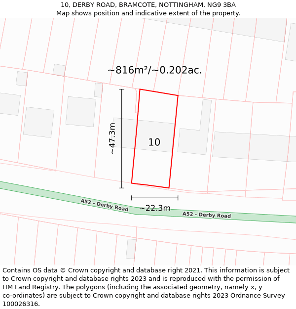 10, DERBY ROAD, BRAMCOTE, NOTTINGHAM, NG9 3BA: Plot and title map