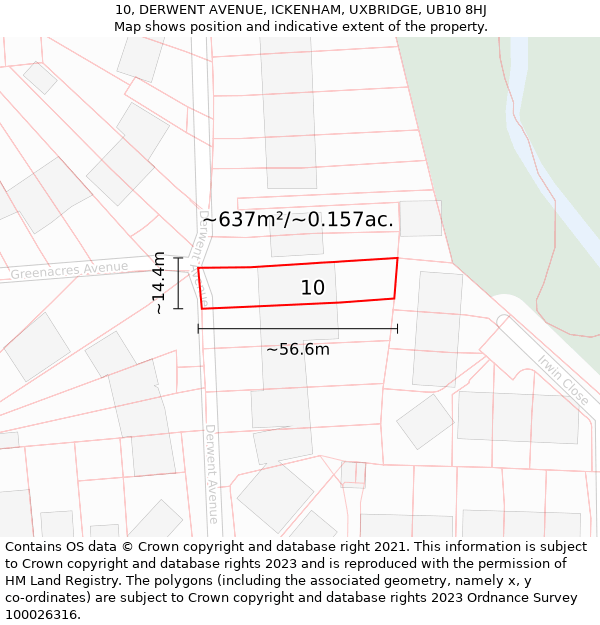 10, DERWENT AVENUE, ICKENHAM, UXBRIDGE, UB10 8HJ: Plot and title map
