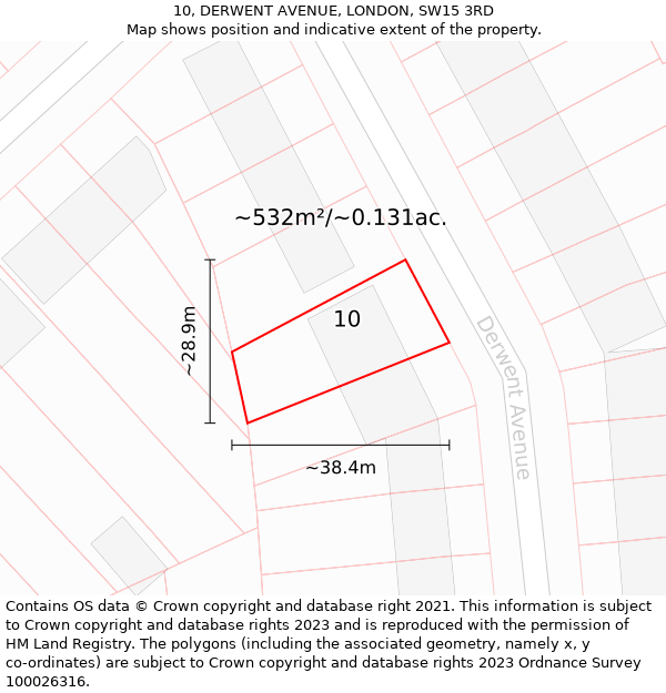 10, DERWENT AVENUE, LONDON, SW15 3RD: Plot and title map