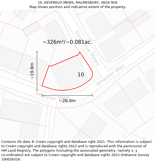 10, DEVEREUX MEWS, MALMESBURY, SN16 9GE: Plot and title map