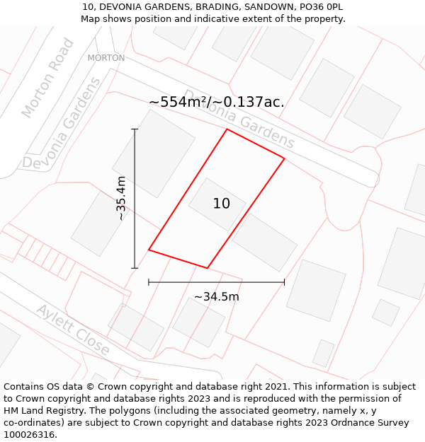 10, DEVONIA GARDENS, BRADING, SANDOWN, PO36 0PL: Plot and title map