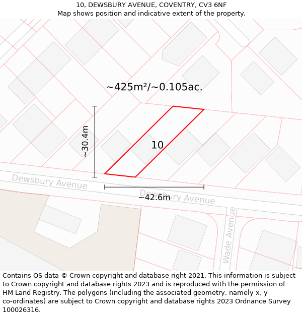 10, DEWSBURY AVENUE, COVENTRY, CV3 6NF: Plot and title map