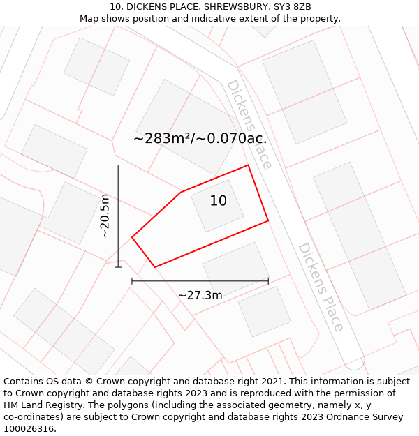 10, DICKENS PLACE, SHREWSBURY, SY3 8ZB: Plot and title map