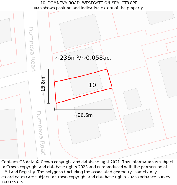 10, DOMNEVA ROAD, WESTGATE-ON-SEA, CT8 8PE: Plot and title map