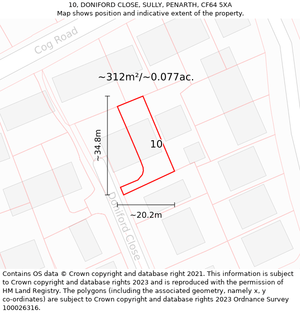 10, DONIFORD CLOSE, SULLY, PENARTH, CF64 5XA: Plot and title map