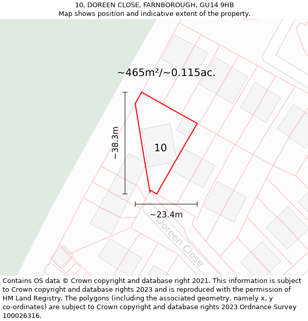 10, DOREEN CLOSE, FARNBOROUGH, GU14 9HB: Plot and title map