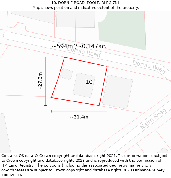 10, DORNIE ROAD, POOLE, BH13 7NL: Plot and title map