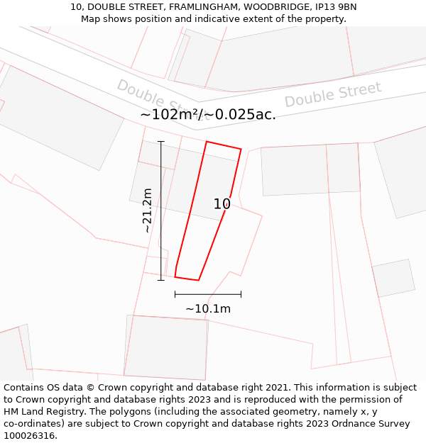 10, DOUBLE STREET, FRAMLINGHAM, WOODBRIDGE, IP13 9BN: Plot and title map