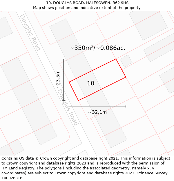 10, DOUGLAS ROAD, HALESOWEN, B62 9HS: Plot and title map