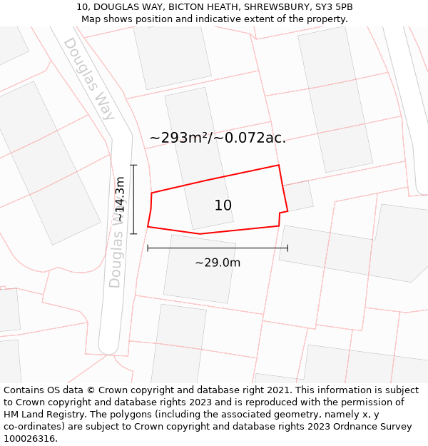 10, DOUGLAS WAY, BICTON HEATH, SHREWSBURY, SY3 5PB: Plot and title map