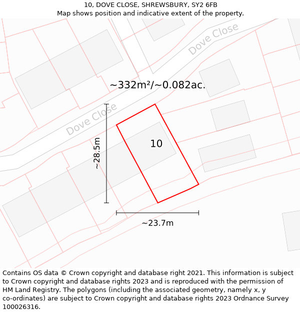 10, DOVE CLOSE, SHREWSBURY, SY2 6FB: Plot and title map