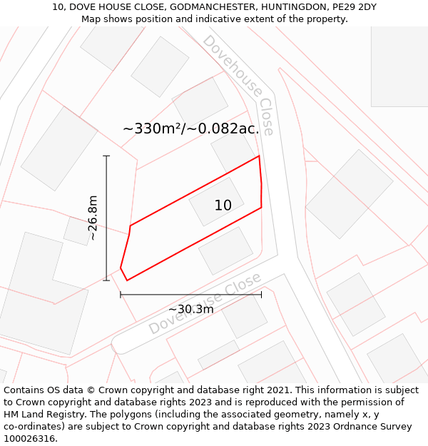 10, DOVE HOUSE CLOSE, GODMANCHESTER, HUNTINGDON, PE29 2DY: Plot and title map