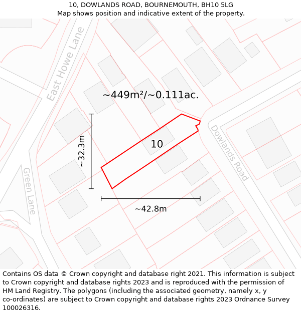 10, DOWLANDS ROAD, BOURNEMOUTH, BH10 5LG: Plot and title map