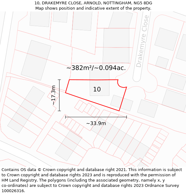 10, DRAKEMYRE CLOSE, ARNOLD, NOTTINGHAM, NG5 8DG: Plot and title map