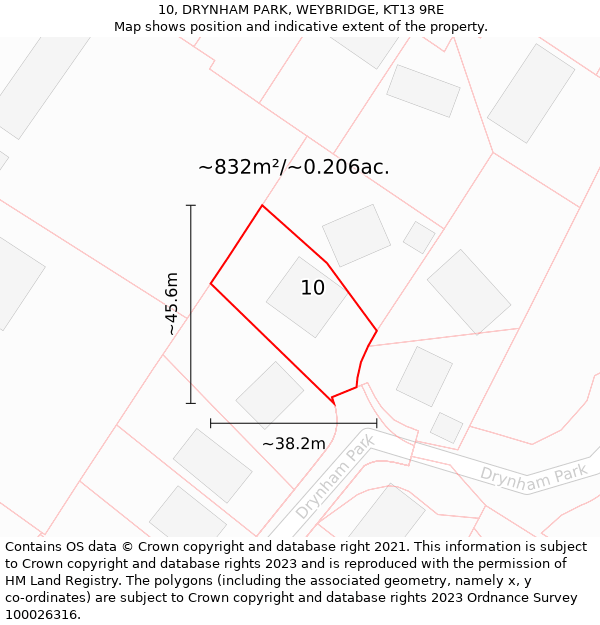 10, DRYNHAM PARK, WEYBRIDGE, KT13 9RE: Plot and title map
