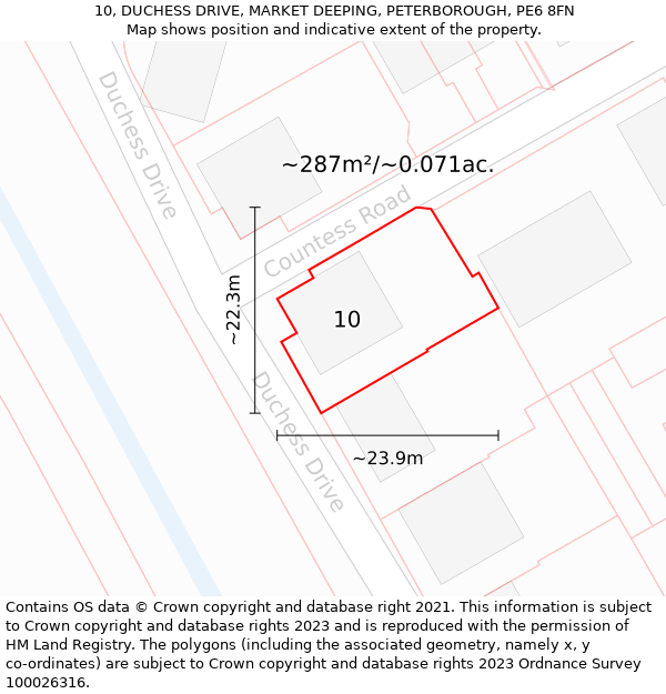 10, DUCHESS DRIVE, MARKET DEEPING, PETERBOROUGH, PE6 8FN: Plot and title map